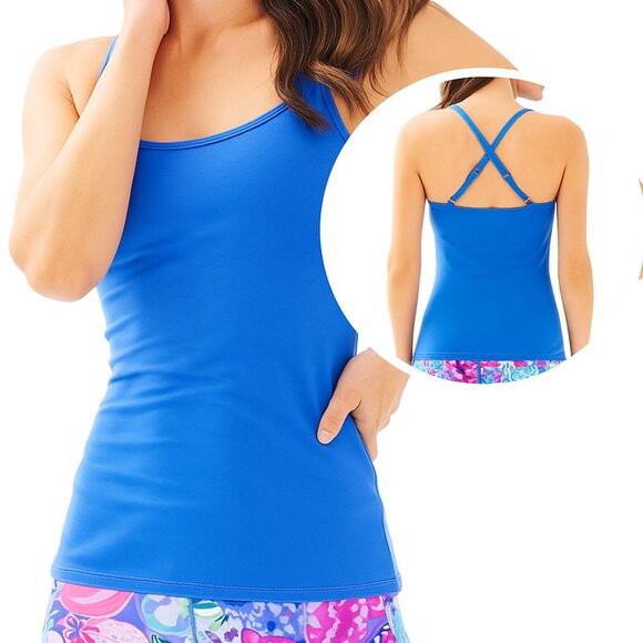 Lilly Pulitzer Bandy Luxletic Tank Top Bennet Blue Crossback Medium Activewear - Picture 1 of 9